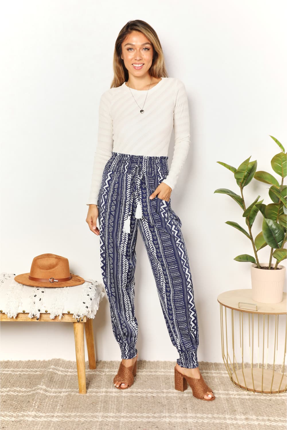 Geometric Print Tassel High-Rise PantsPantsDouble Take