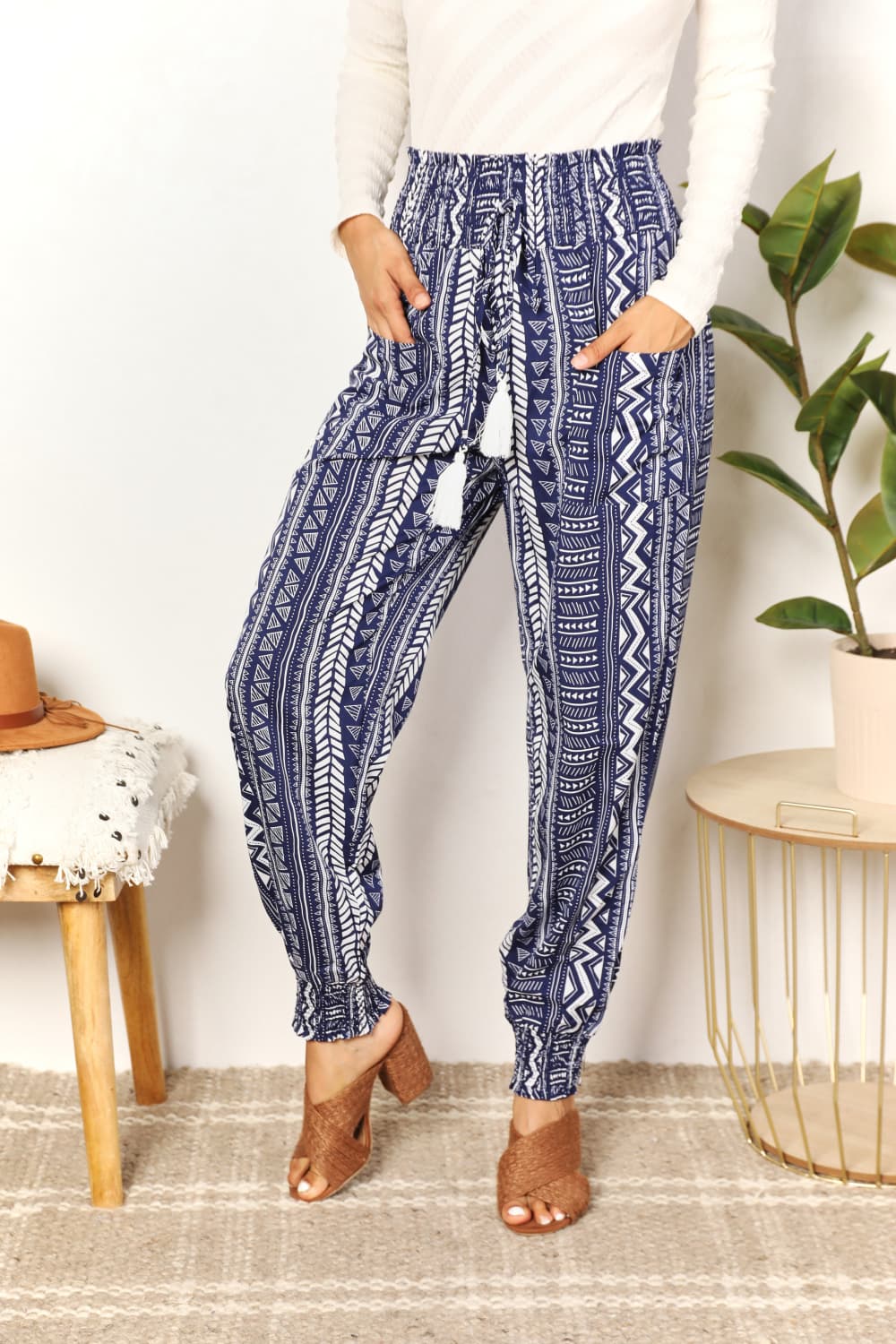 Geometric Print Tassel High-Rise PantsPantsDouble Take