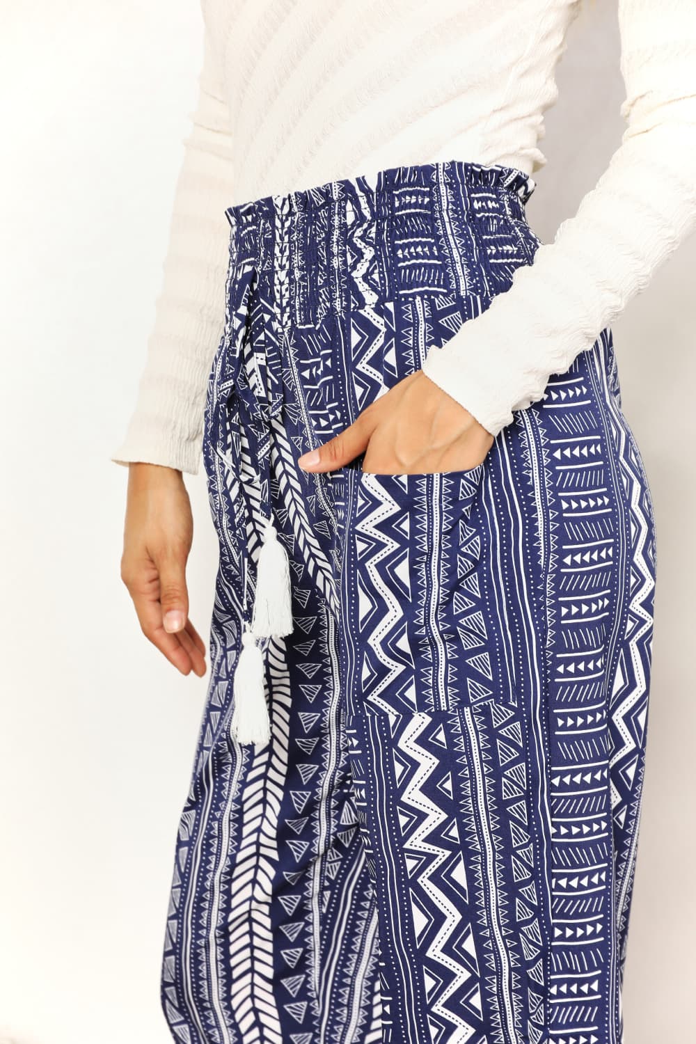 Geometric Print Tassel High-Rise PantsPantsDouble Take