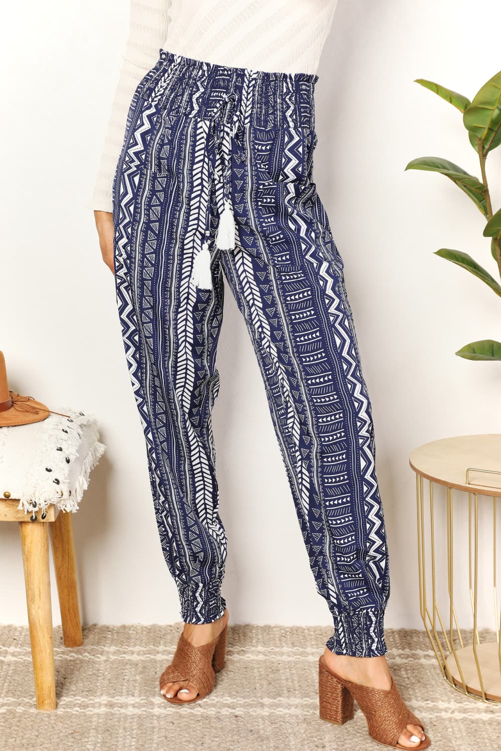 Geometric Print Tassel High-Rise PantsPantsDouble Take