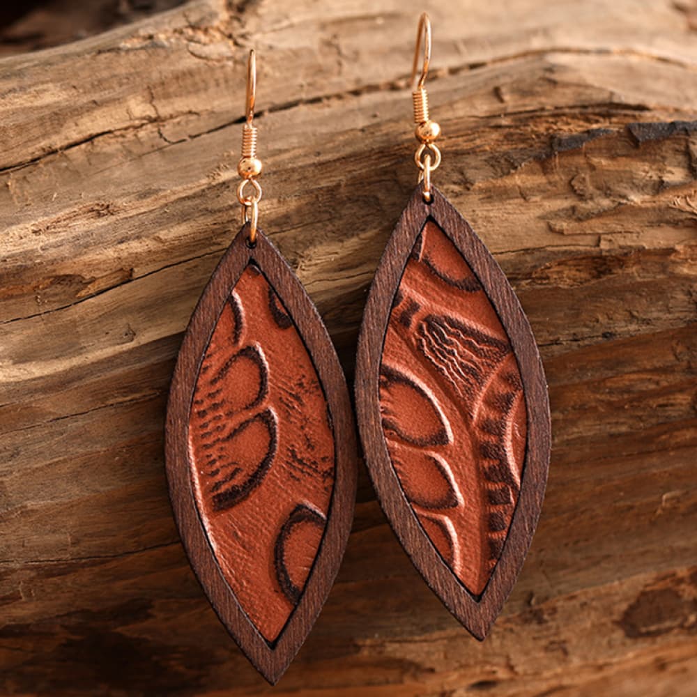 Geometric Shape Wood & Leather Dangle EarringsEarringsBeach Rose Co.