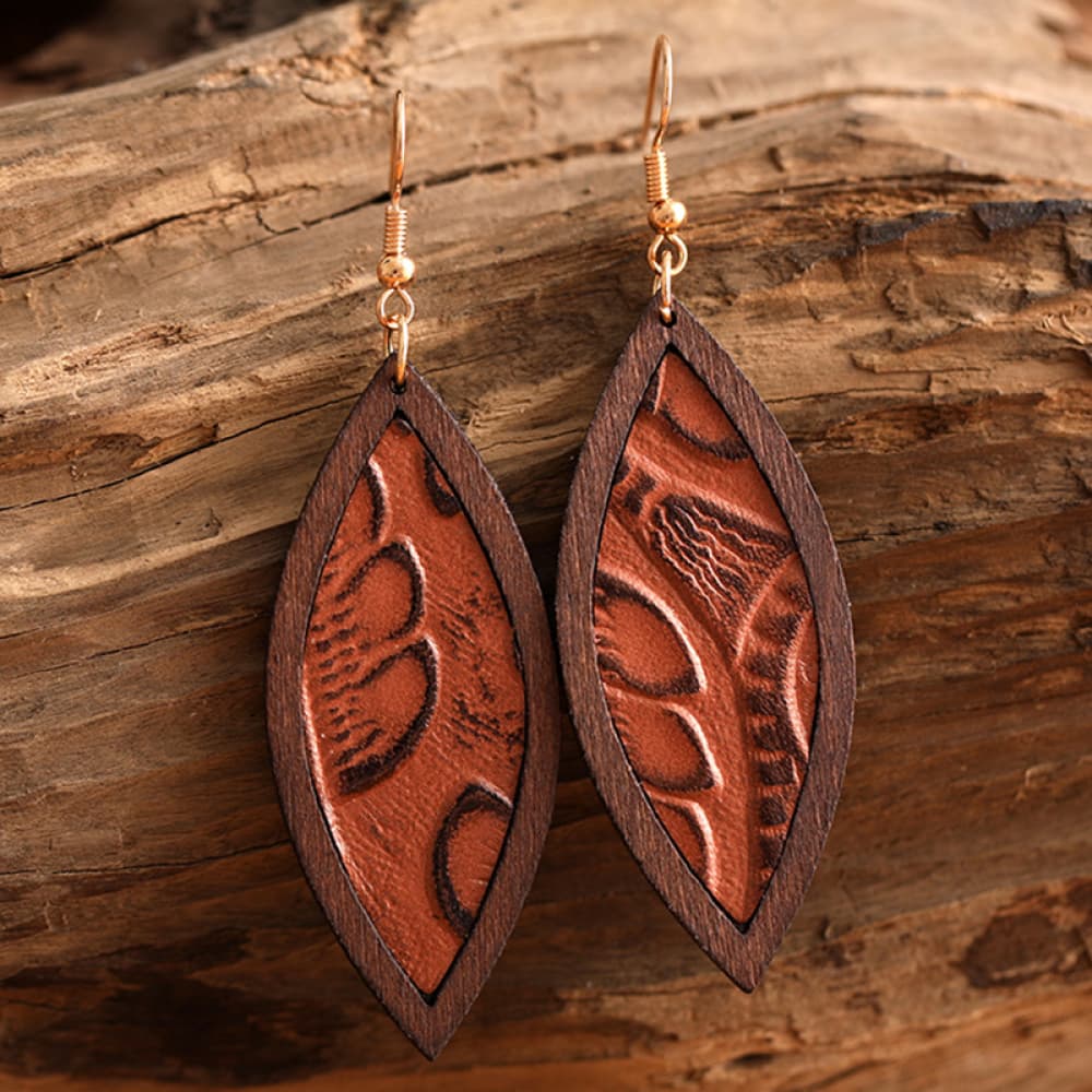 Geometric Shape Wood & Leather Dangle EarringsEarringsBeach Rose Co.