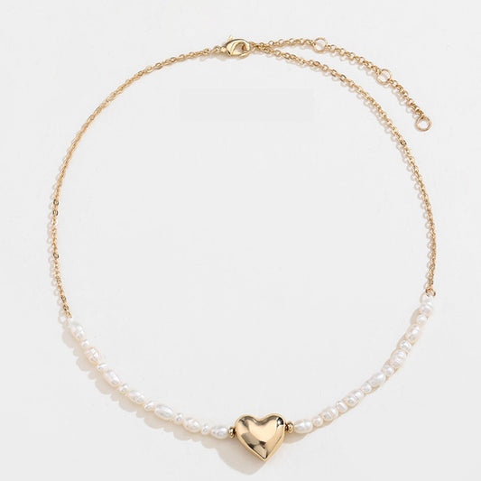 Gold-Plated Pearl and Heart Pendant NecklaceNecklaceBeach Rose Co.