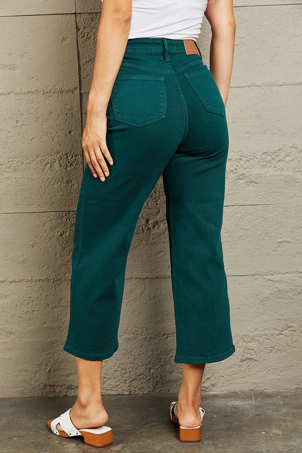 Tummy Control High Waisted Cropped Wide Leg Jeans in TealJeansJudy Blue
