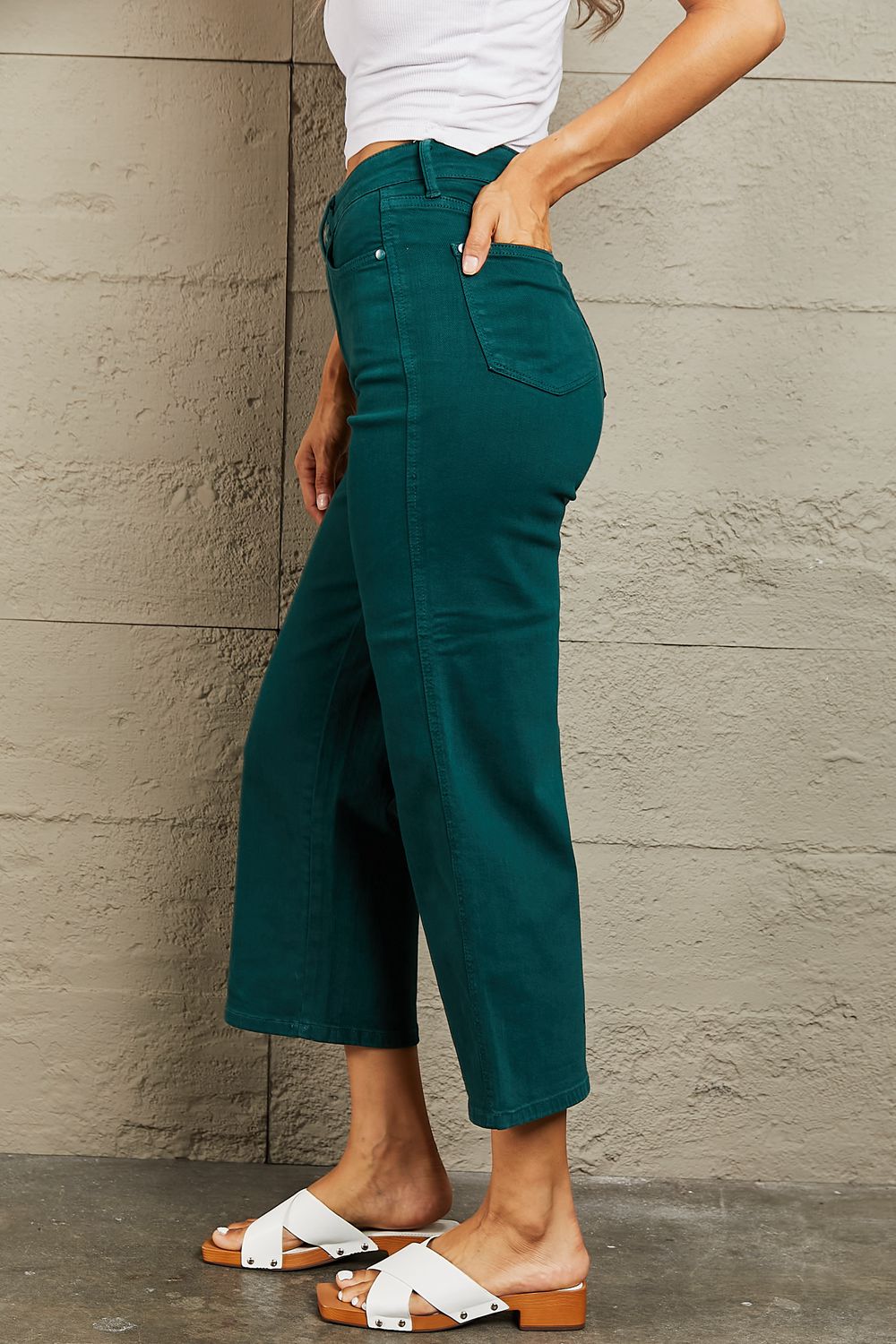 Tummy Control High Waisted Cropped Wide Leg Jeans in TealJeansJudy Blue