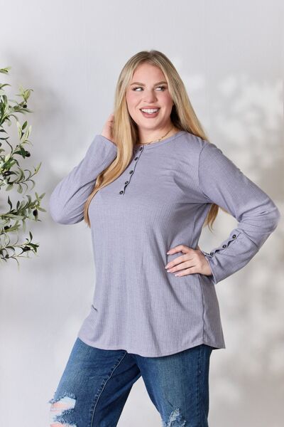 Half Button Long Sleeve Top in Vintage PurpleTopHeimish