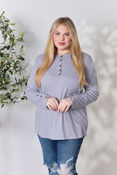 Half Button Long Sleeve Top in Vintage PurpleTopHeimish