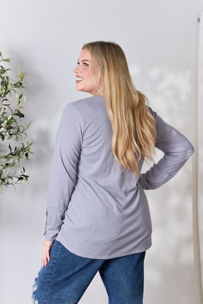 Half Button Long Sleeve Top in Vintage PurpleTopHeimish