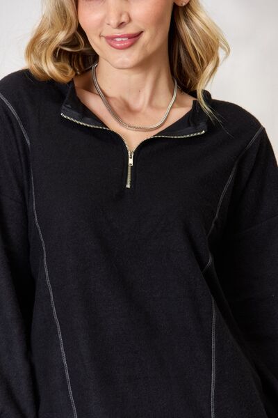 Half Zip Brushed Terry Long Sleeve Top in BlackTopBiBi