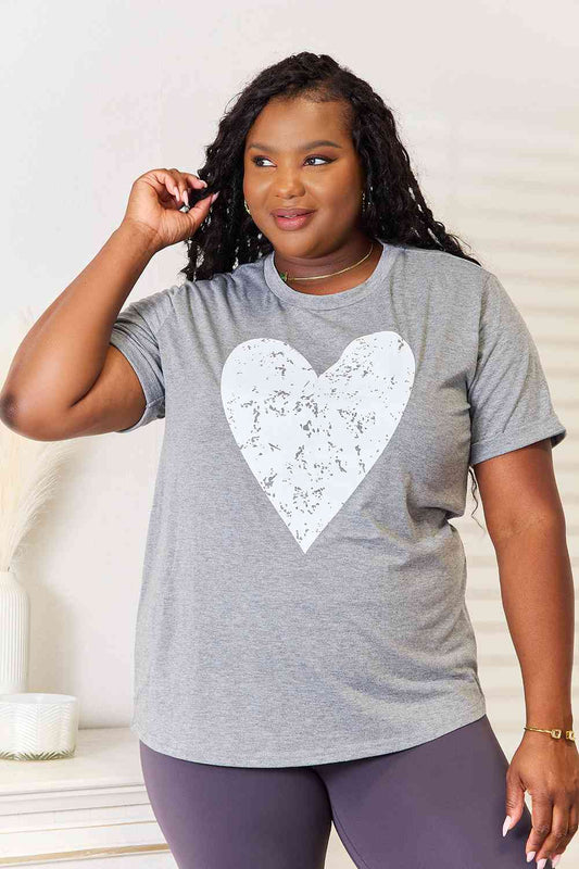 Heart Graphic Cuffed Short Sleeve T-ShirtTeeSimply Love