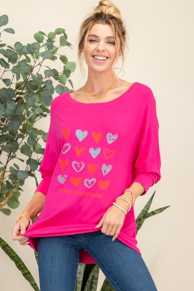 Heart Graphic Long Sleeve T-Shirt in FuchsiaT-ShirtCeleste Design