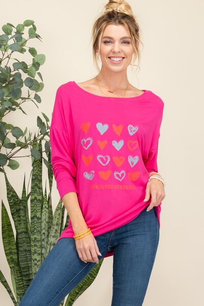 Heart Graphic Long Sleeve T-Shirt in FuchsiaT-ShirtCeleste Design