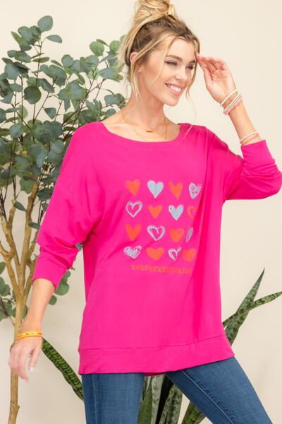 Heart Graphic Long Sleeve T-Shirt in FuchsiaT-ShirtCeleste Design