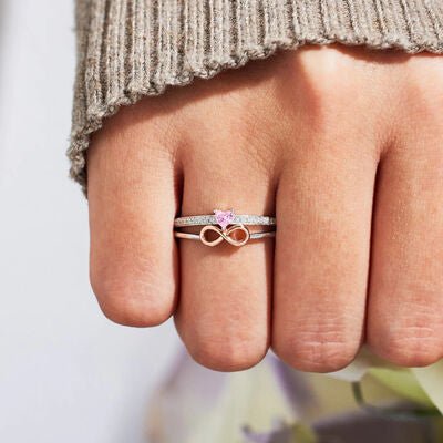 Heart Infinity Zircon Double-Layered Ring in SilverRingBeach Rose Co.