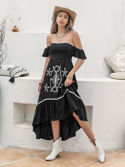 High-Low Off-Shoulder Midi Dress in BlackMidi DressBeach Rose Co.