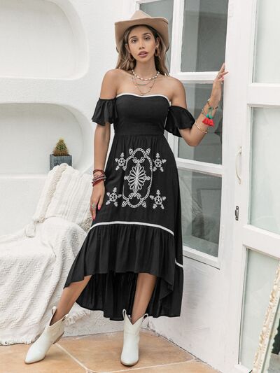 High-Low Off-Shoulder Midi Dress in BlackMidi DressBeach Rose Co.