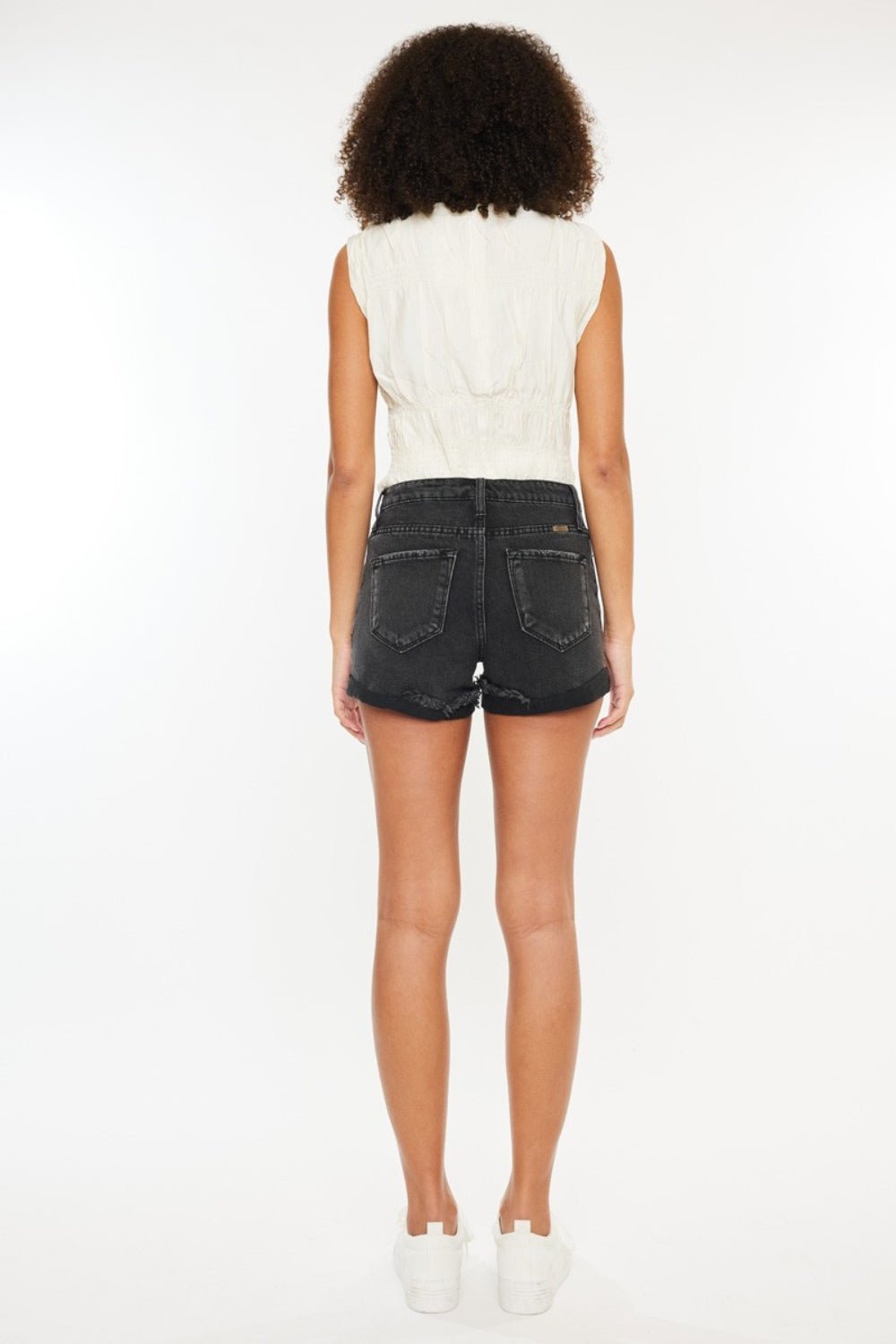 High Waist Distressed Black Denim ShortsShortsKancan