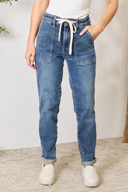 High Waist Drawstring Medium Wash Denim Jeans by Judy BlueJeansJudy Blue