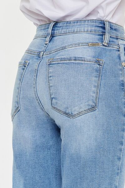 High Waist Raw Hem Straight Leg Medium Wash JeansJeansKancan
