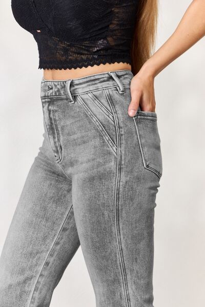 High Waist Slim Fit Flare Leg Jeans in Light GreyJeansKancan