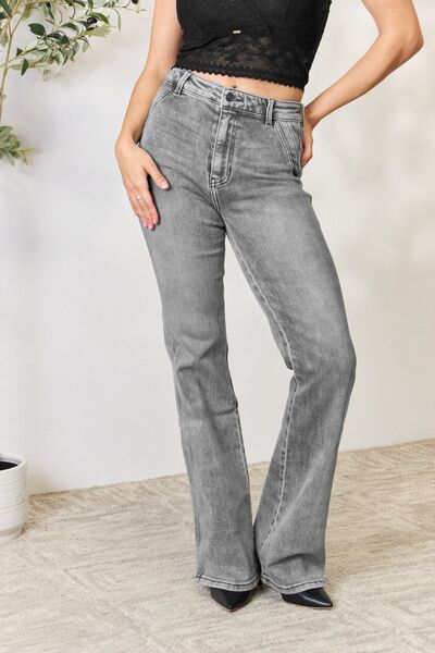 High Waist Slim Fit Flare Leg Jeans in Light GreyJeansKancan
