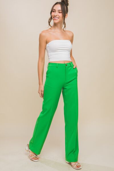 High Waist Straight Leg Pants in Green ApplePantsLove Tree