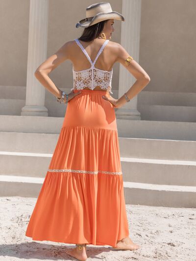 High Waist Tiered Maxi Skirt in OrangeMaxi SkirtBeach Rose Co.