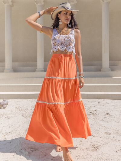 High Waist Tiered Maxi Skirt in OrangeMaxi SkirtBeach Rose Co.