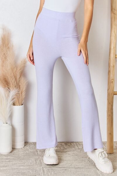 High Waist Ultra Soft Knit Flare Pants in LavenderPantsRISEN