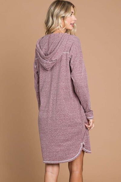 Hooded Long Sleeve Knee-Length Sweater Dress in Vivid MerlotKnee-Length DressCulture Code
