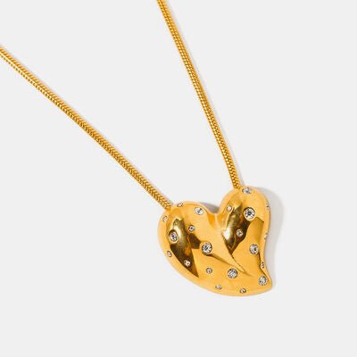 Inlaid Zircon Heart Stainless Steel Necklace in GoldNecklaceBeach Rose Co.