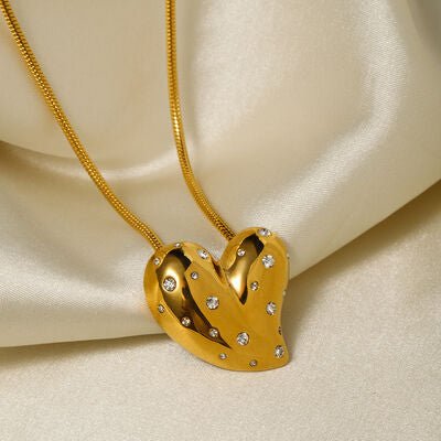 Inlaid Zircon Heart Stainless Steel Necklace in GoldNecklaceBeach Rose Co.