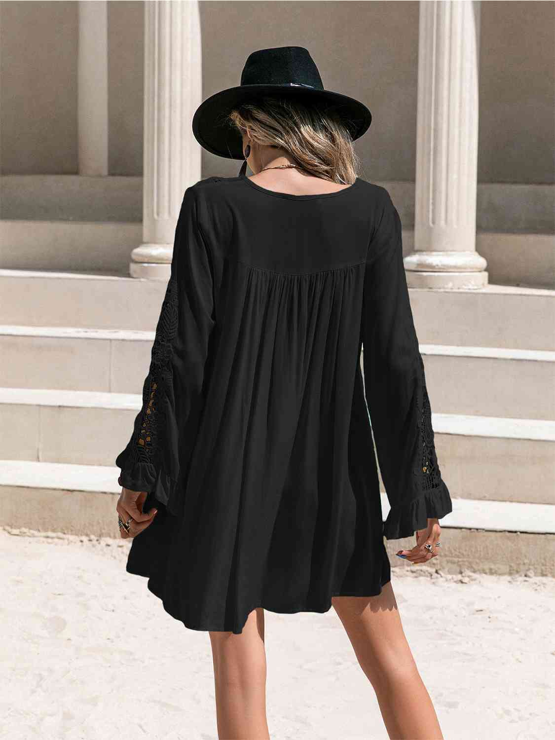 Lace Detail V-Neck Mini Dress in BlackMini DressBeach Rose Co.