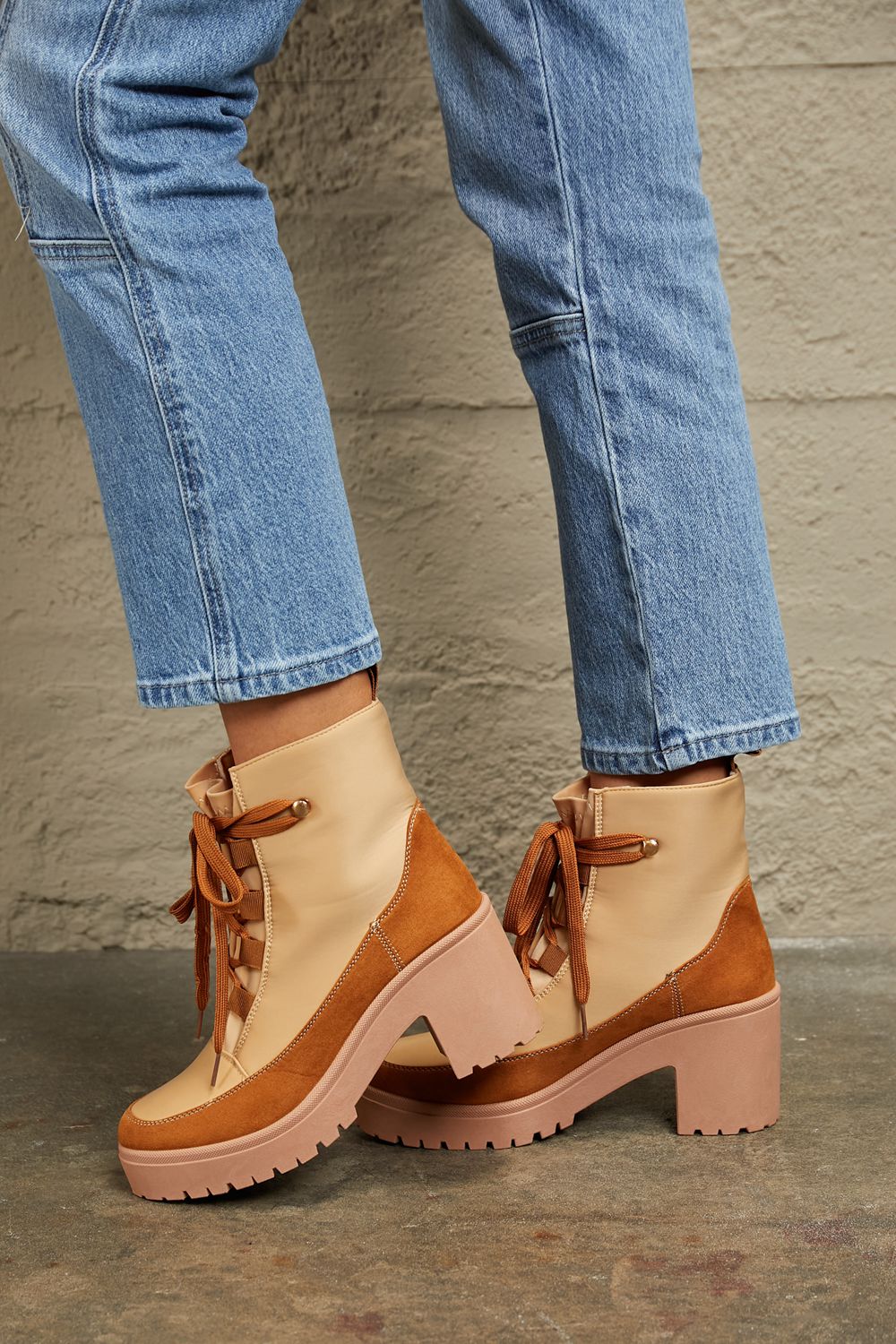 Lace Up Lug Booties in TanBootiesEast Lion Corp