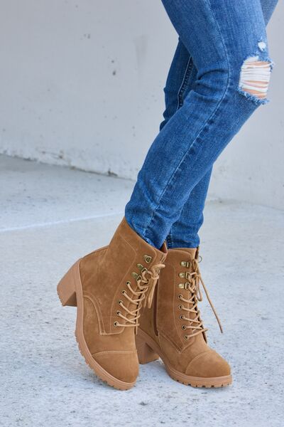 Lace-Up Zipper Detail Block Heel Boots in TanBootsForever Link