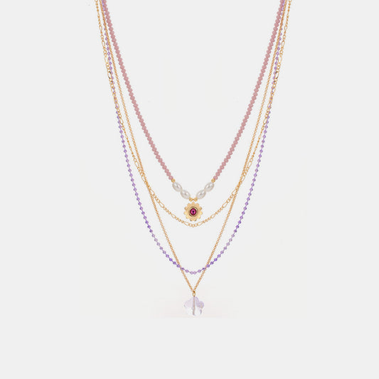 Layered Flower Pendant Necklace in LavenderNecklaceBeach Rose Co.