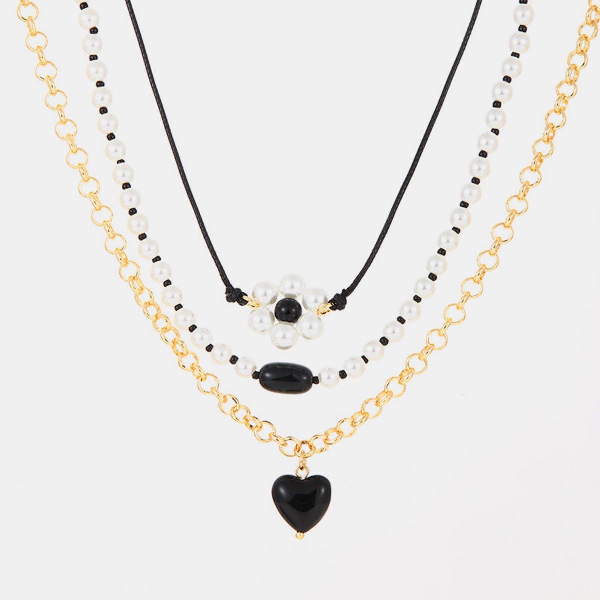 Layered Gold-Plated Black and Pearl NecklaceNecklaceBeach Rose Co.