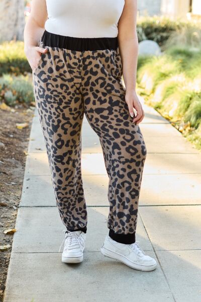 Leopard Print Contrast Sweatpants in MochaSweatpantsCeleste Design