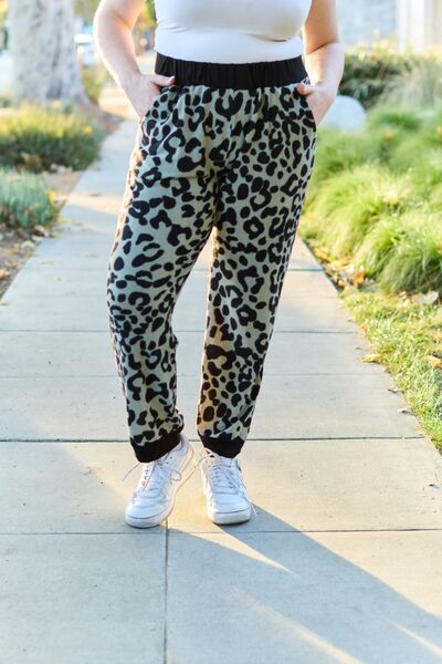 Leopard Print Contrast Sweatpants in OliveSweatpantsCeleste Design