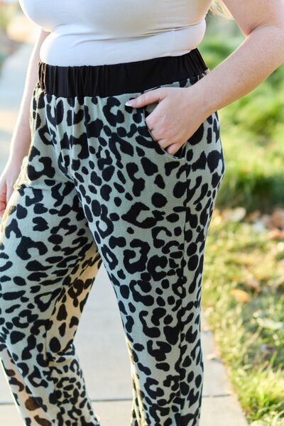 Leopard Print Contrast Sweatpants in OliveSweatpantsCeleste Design