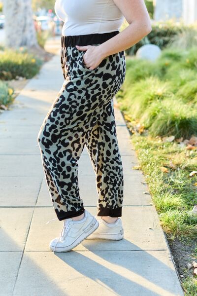 Leopard Print Contrast Sweatpants in OliveSweatpantsCeleste Design