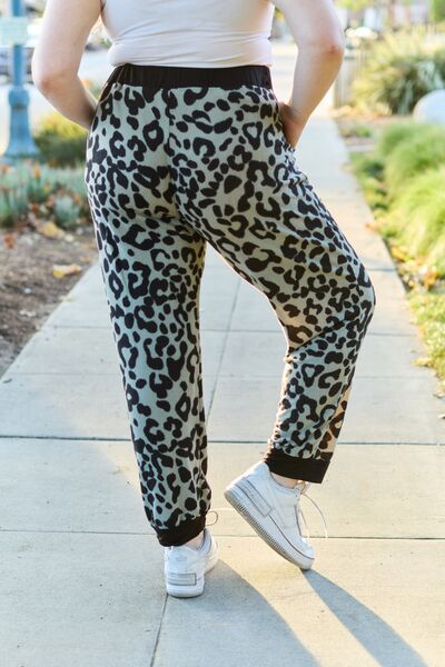 Leopard Print Contrast Sweatpants in OliveSweatpantsCeleste Design