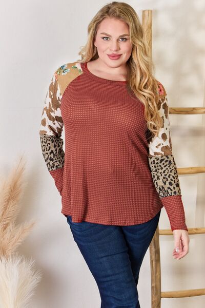 Leopard Print Waffle-Knit Blouse in RustBlouseHailey & Co