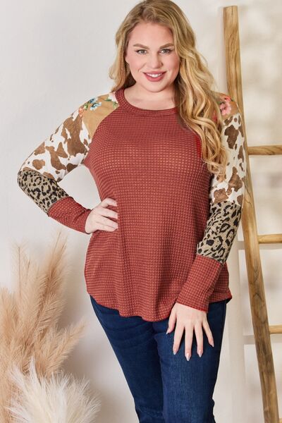 Leopard Print Waffle-Knit Blouse in RustBlouseHailey & Co