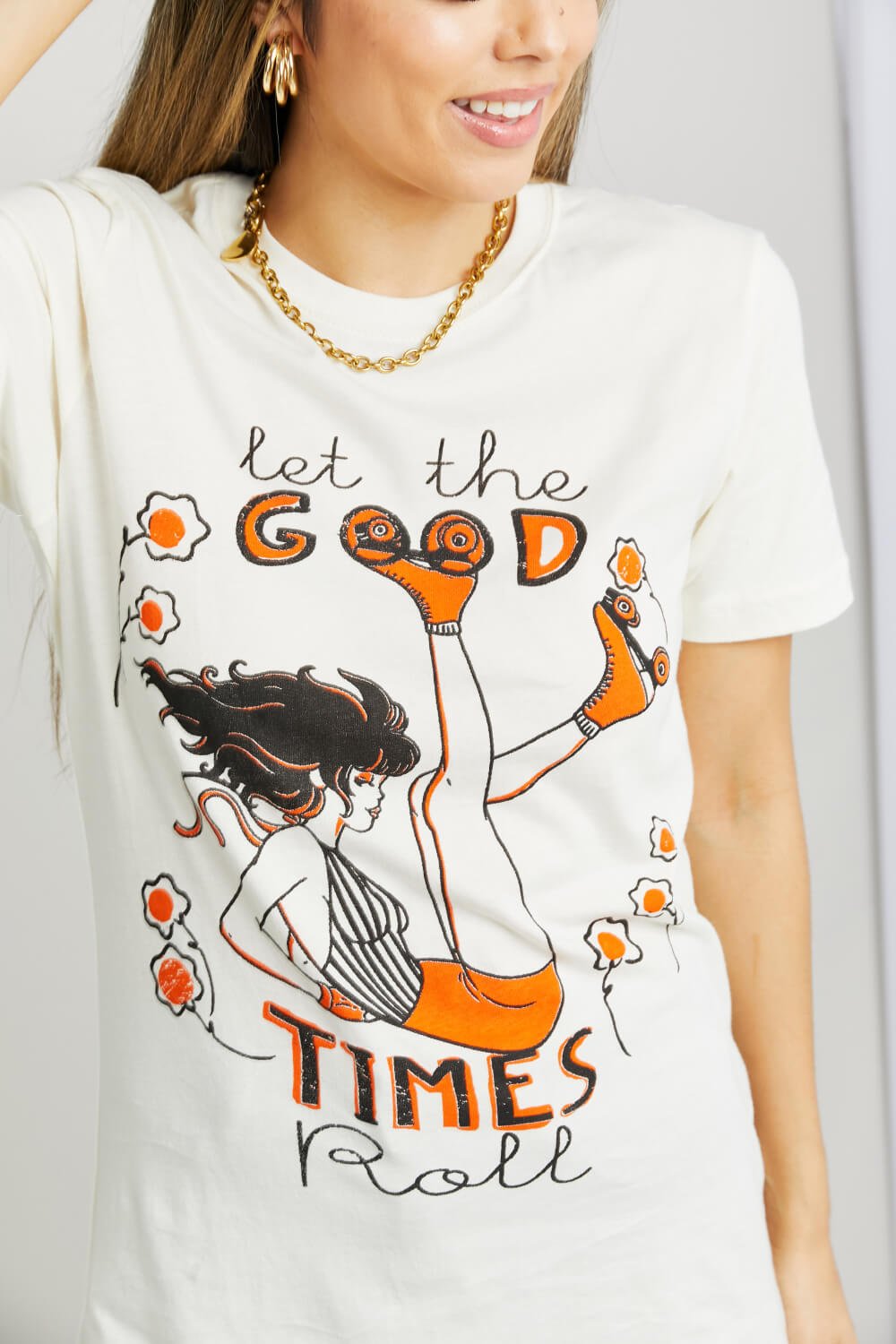 LET THE GOOD TIMES ROLL Roller Skate Graphic Cotton Tee in WhiteTeemineB