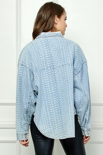 Light Wash Button Up Dropped Shoulder Denim TopTopVEVERET