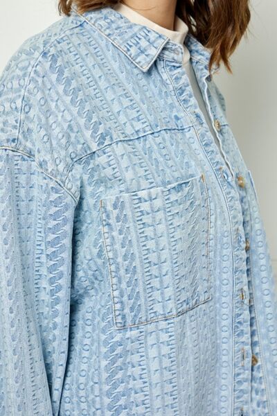 Light Wash Button Up Dropped Shoulder Denim TopTopVEVERET