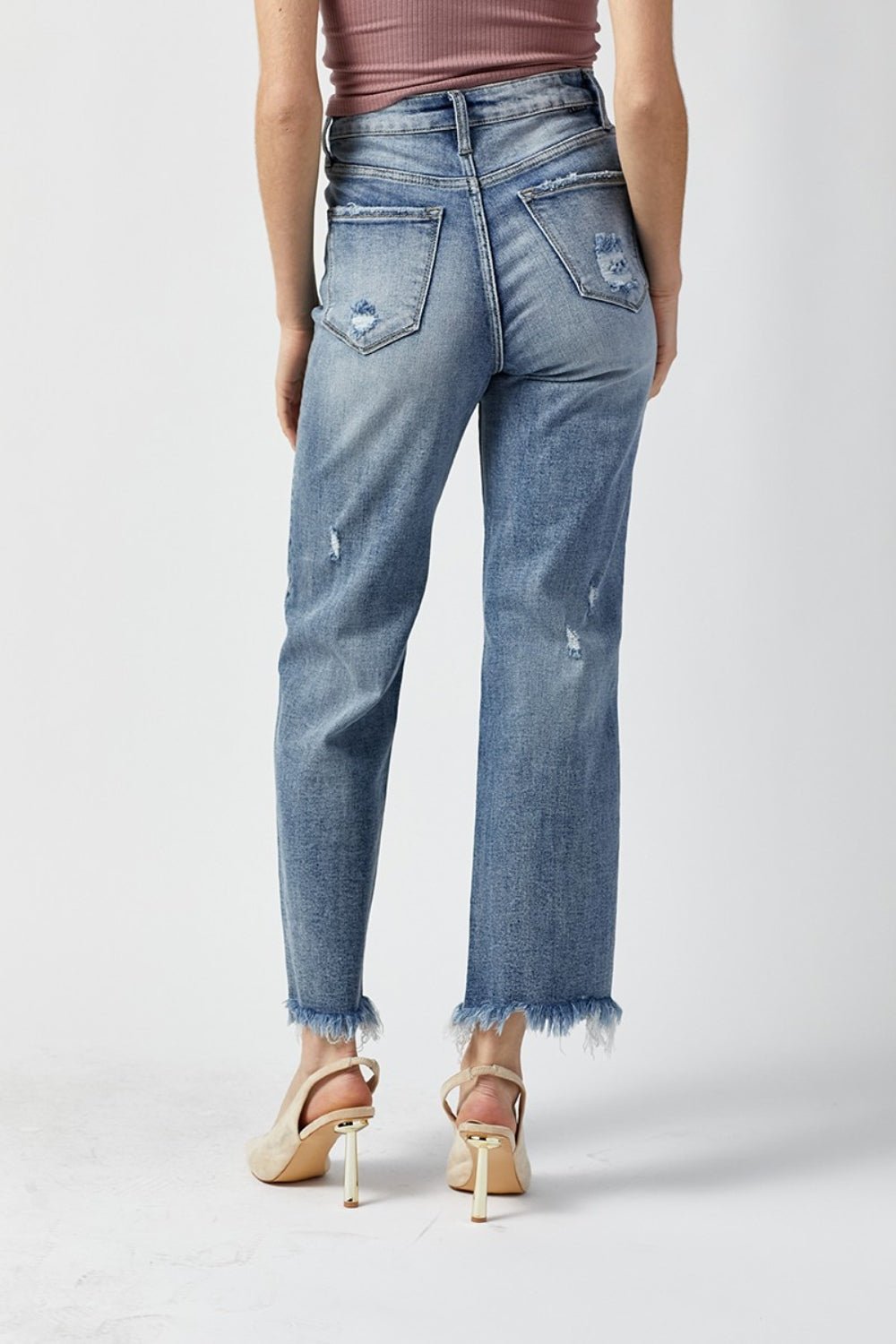 Light Wash High Waist Raw Hem JeansJeansRISEN