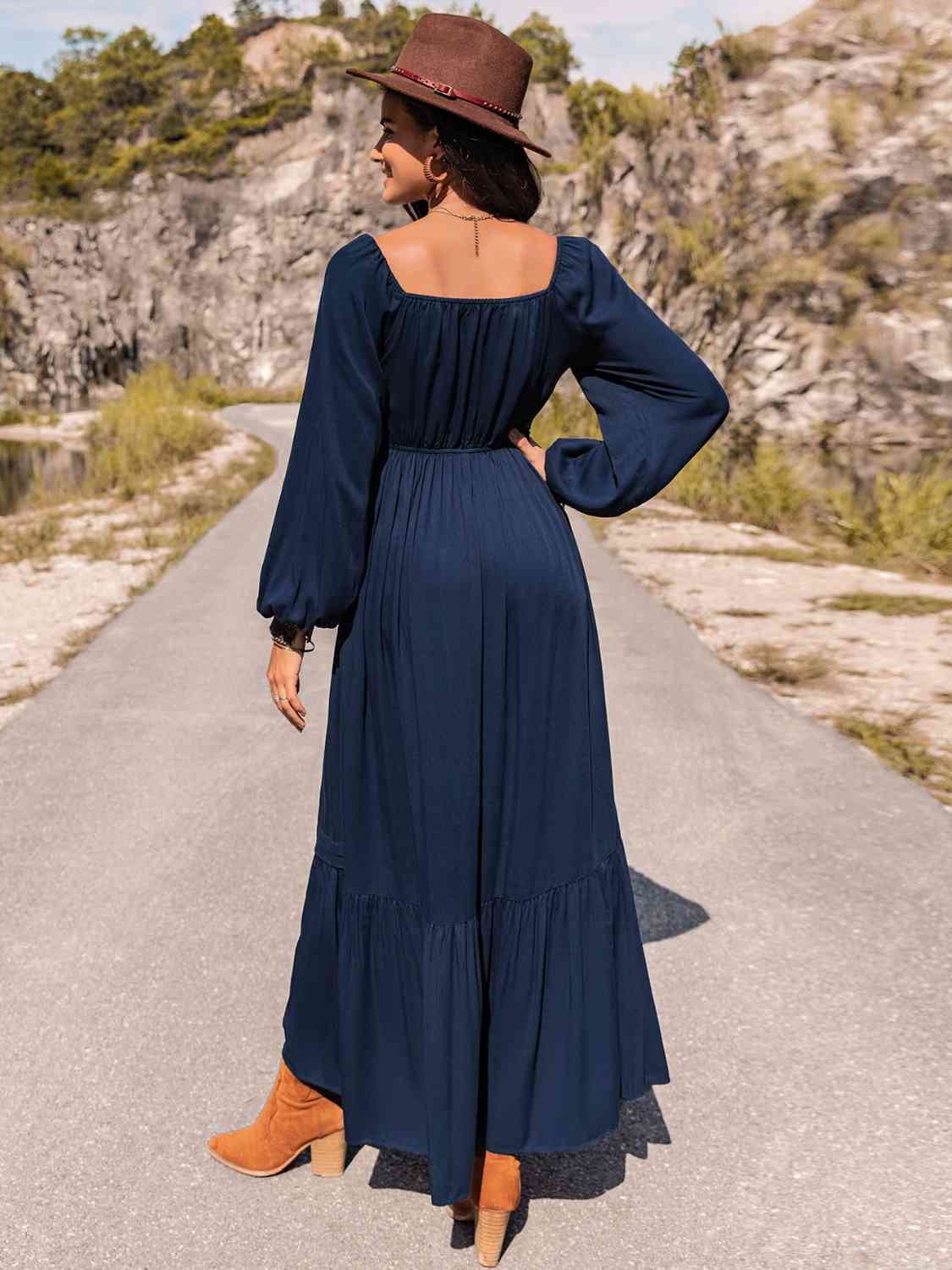 Long Sleeve Lace Trim Maxi Dress in NavyMaxi DressBeach Rose Co.