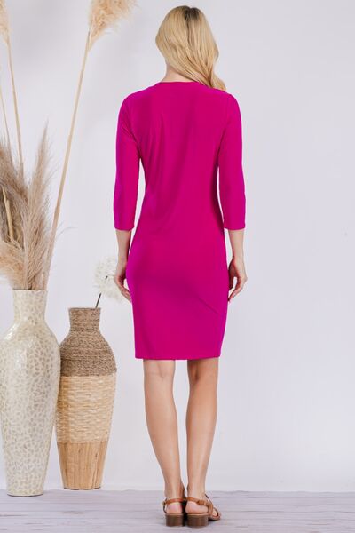 Long Sleeve Slim Knee-Length Dress in FuchsiaKnee-Length DressCeleste Design